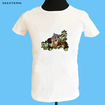 

Seestern brand new men's T shirt applique embroidery tiger animal flowers floral elements of fashion leisure hip-hop Street tops