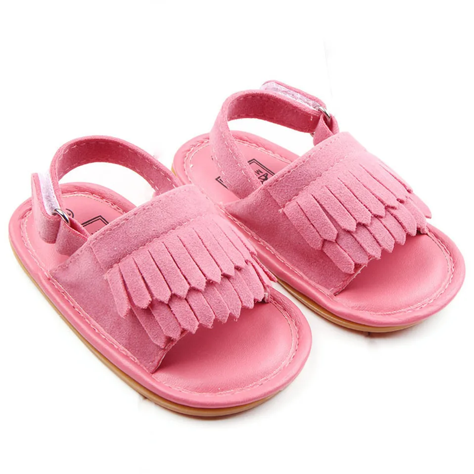 Летние детские сандалии; обувь ярких цветов с мягкой подошвой и бахромой; тапочки для маленьких девочек; обувь для малышей - Цвет: Pink