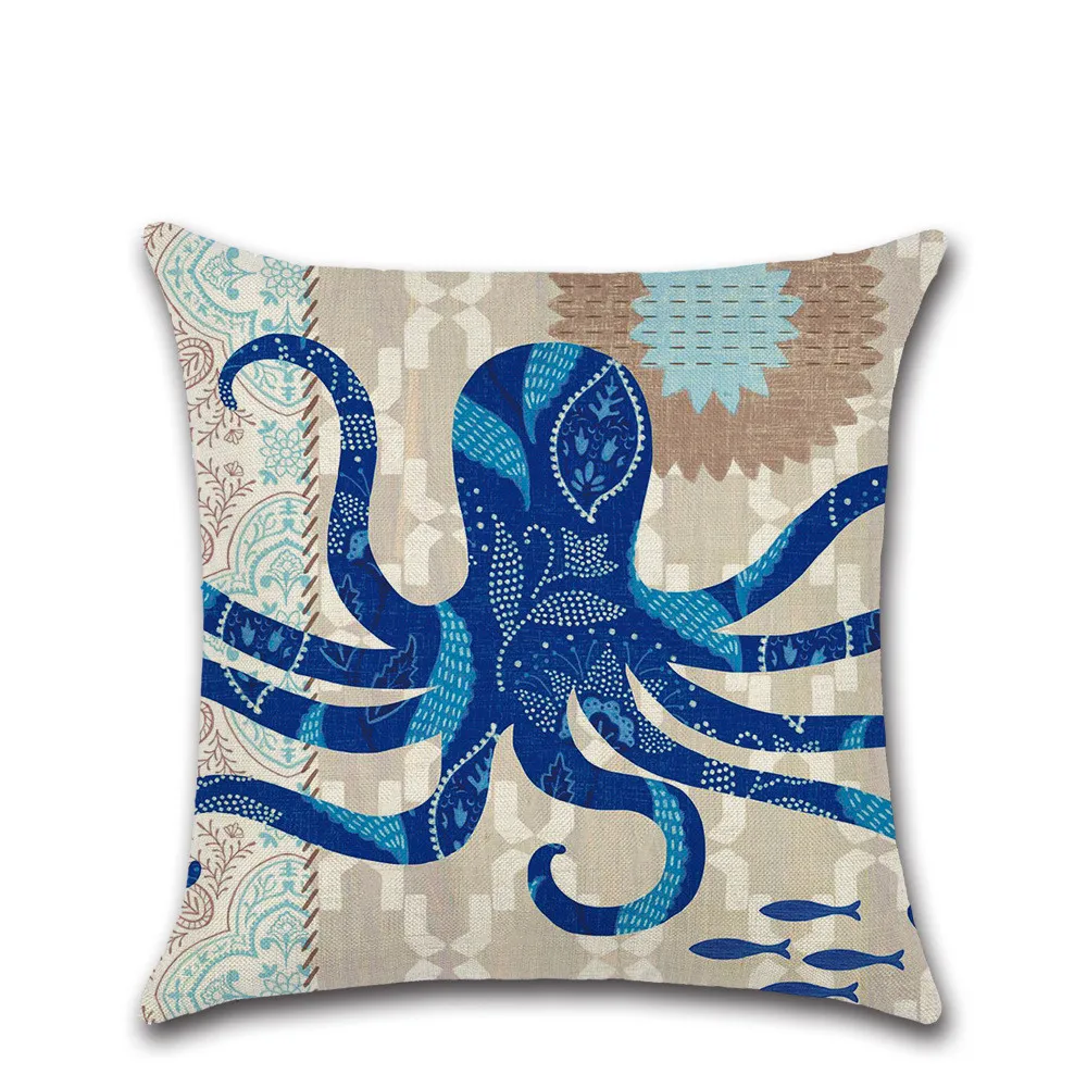 Ocean blue Animals Sea Turtle Octopus Seahorse Fish Cushion Cover Pillow case