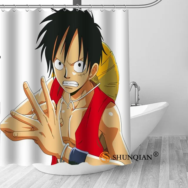 High Quality Custom one piece luffy Shower Curtain Polyester Fabric Bath Curtain Hooks Mildew