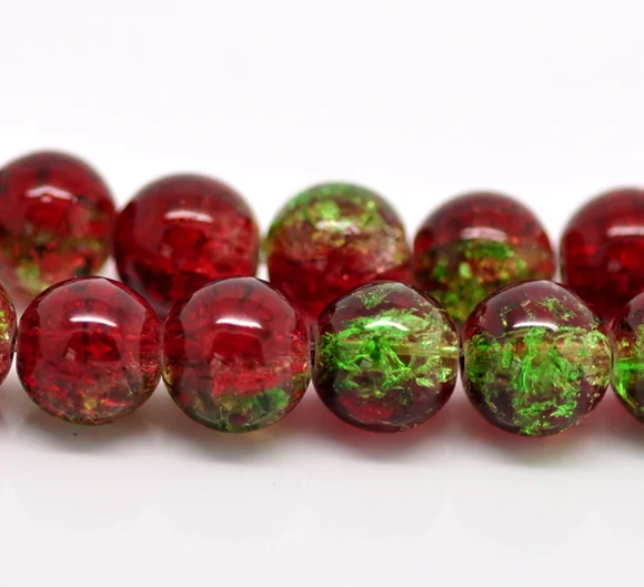 DoreenBeads красно зеленые трещинные Стеклянные круглые бусины россыпью диаметром 10