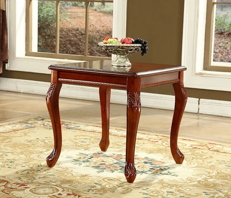 European Style Solid Wood Coffee Table Square Corner Retro Side