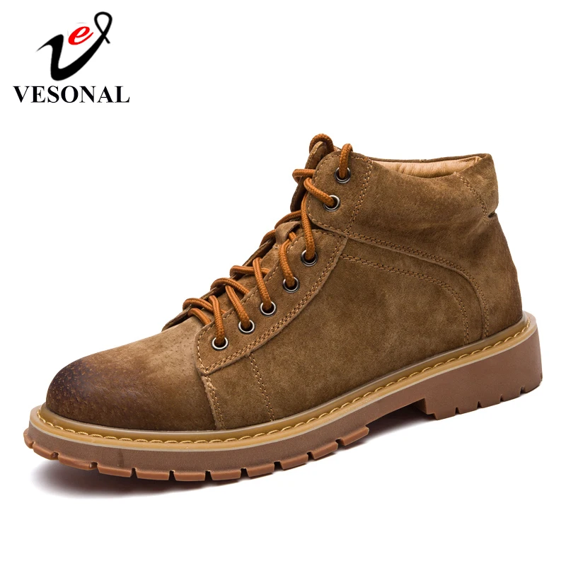 

VESONAL Brand Genuine Leather Men Martin Boots For Adult Autumn Casual Sneakers Man Shoes Vintage Slip On Footwear Waterproof