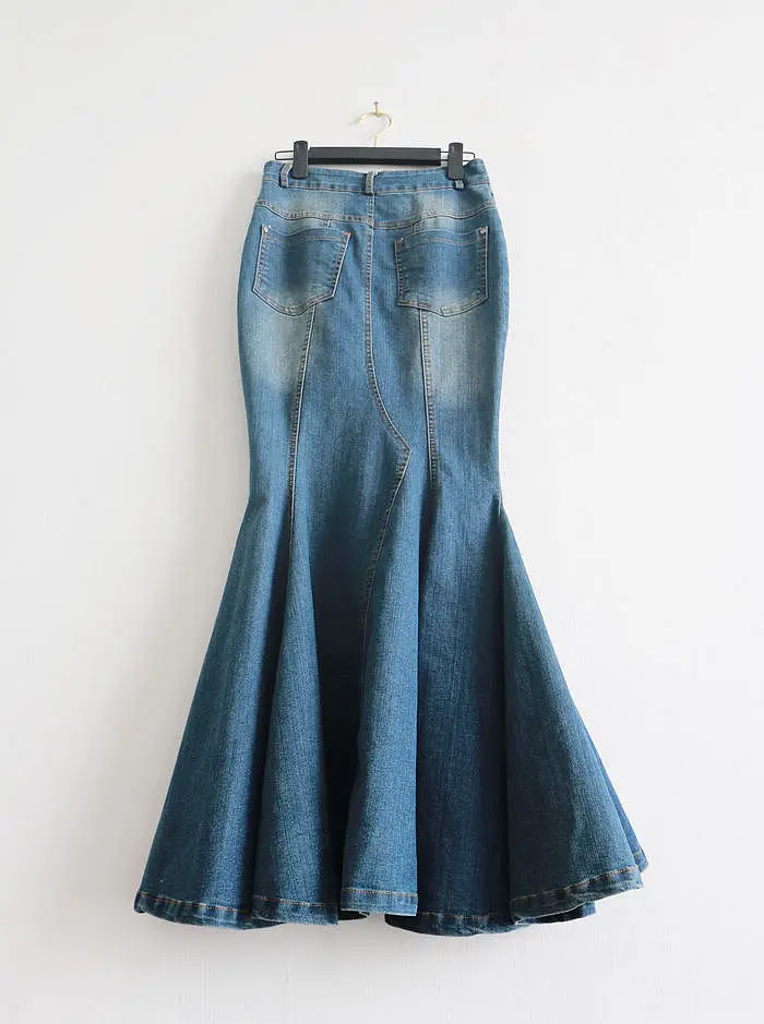 2017 новые весенние женские повседневные хлопковые джинсовые юбки синий цвет Curve шить большие качели тонкий длинный рыбий хвост юбка