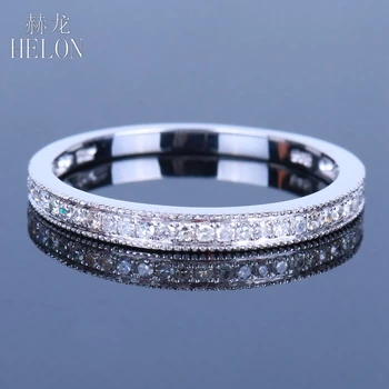 

HELON Pave 0.2ct Natural Diamonds Band 925 Sterling Silver Diamonds Engagement Wedding Ring For Women's Jewelry Fine Ring