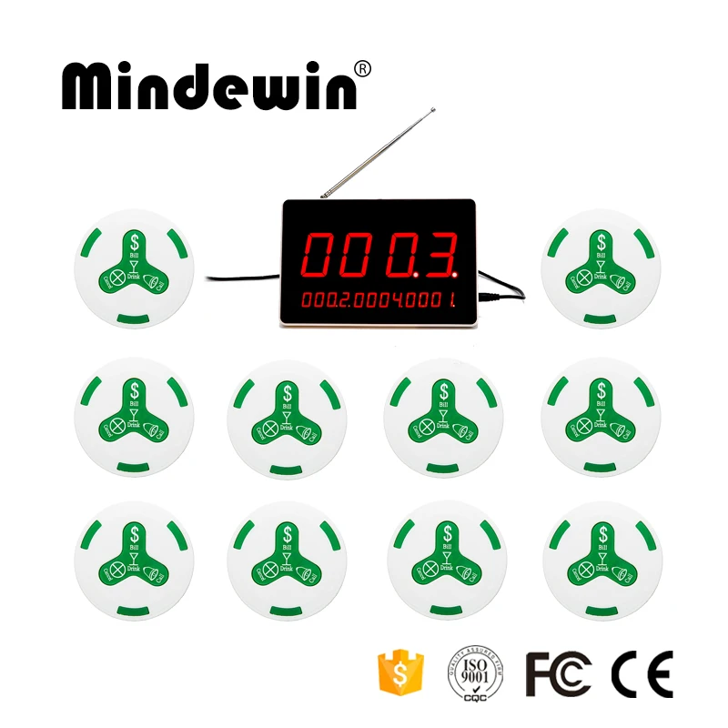 

Mindewin New Type Restaurant Wireless Waiter Call System Waiter Receiver LED Display Waterproof Waiter Call Button Call Service