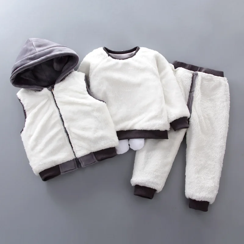 Комплекты зимне-осенней одежды для маленьких девочек, повседневные плотные бархатные спортивные костюмы из 3 предметов для новорожденных девочек