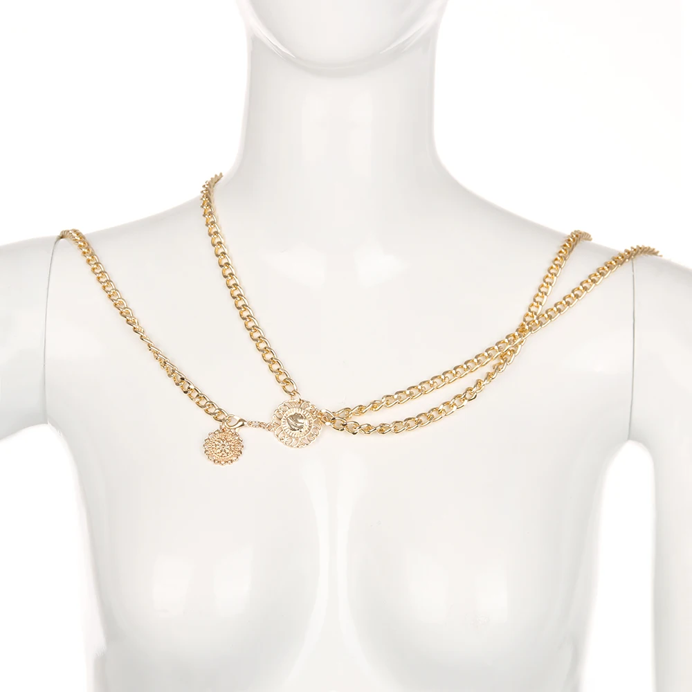 Bohemian retro style three-layer Stitching alloy waist chain body chain tassel round pendant yoga aluminum chain waist chain Bohemian retro style three-layer Stitching alloy waist chain body chain tassel round pendant yoga aluminum chain waist chain