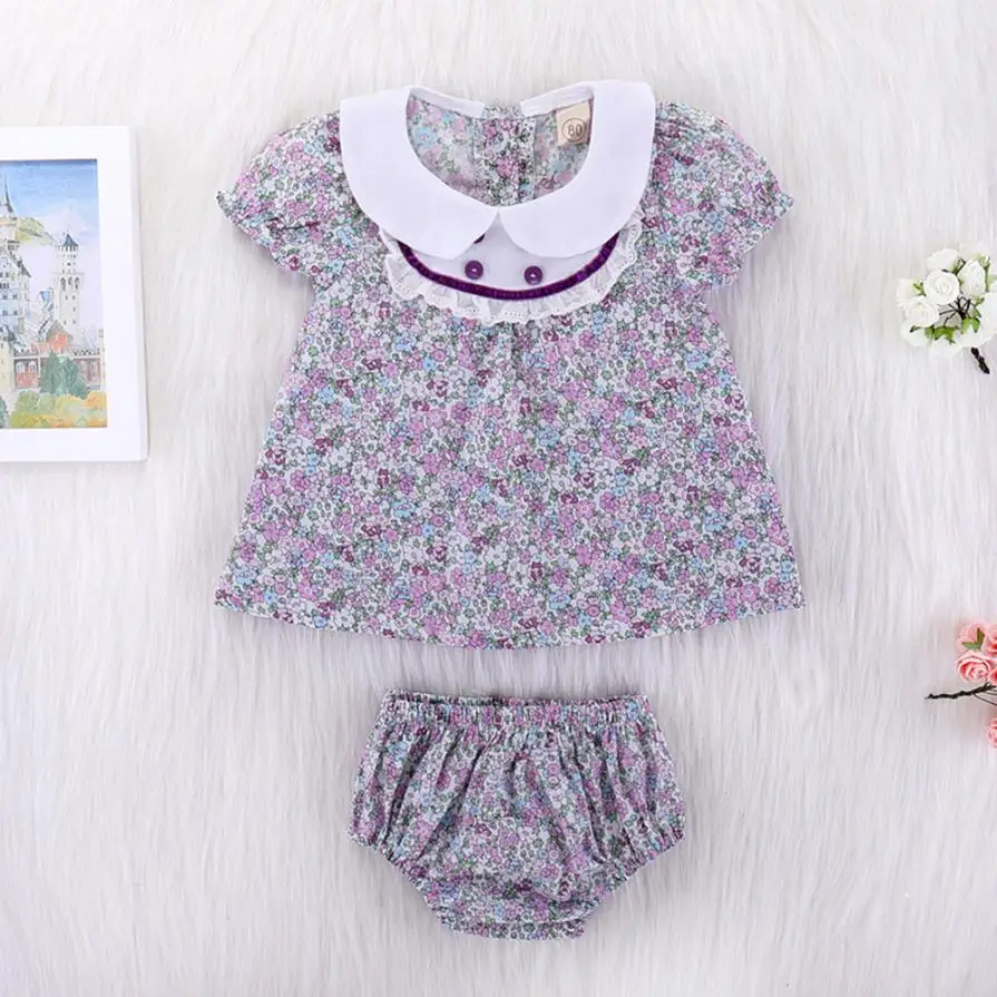 

MUQGEW Newborn Baby Girls Lace Bib Button Floral Tops with Briefs Outfits for summer infant toddlers Clothing Set #XTN