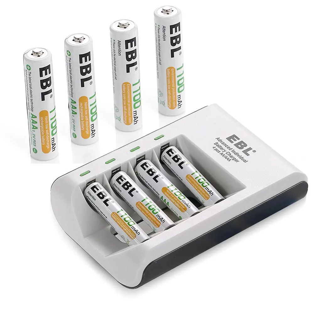 EBL 8Pcs AAA 1100mAh Rechargeable Batteries With 4 Bay Charger