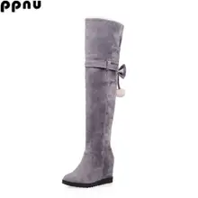 ppnu womens winter over the knee snow boots women fashion nubuck shoes woman flat thigh high boots ladies round toe shoes flats