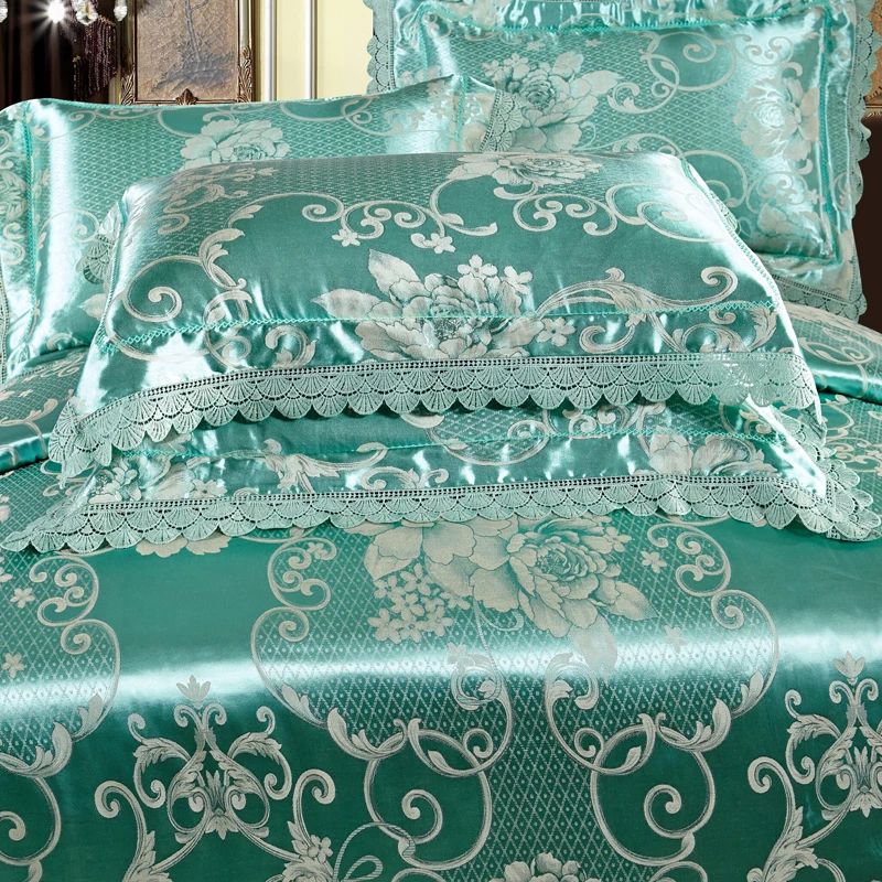 Waliicorners 4-Pcs gold silver lace Jacquard Bed Cover Queen King Size Luxury Bedding Set Silky Bedclothes Duvet Cover Bed Sheet set 50 2