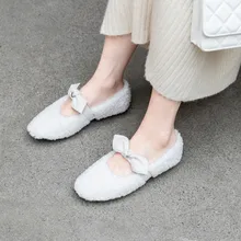 MLJUESE/; женская шерстяная обувь на плоской подошве; зимняя удобная обувь на плоской подошве с коротким плюшем и бантом; Повседневная обувь; обувь под вечернее платье; размеры 34-41