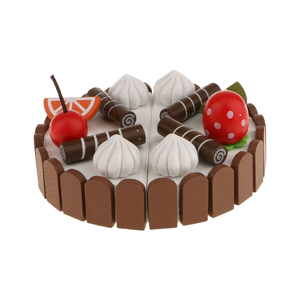 2 Pieces Wooden Magnet Birthday Cake Simulation Food Kids Preschool Play House Kitchen Pretend Play Game Toy