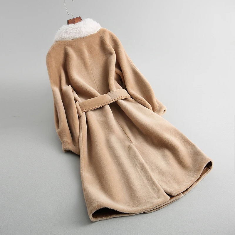 Outwear Qualité As Fourrure 2018 Supérieure Mouton Show Vestes Veste Manteau Femmes Avec Ceinture Mode Réel Show Laine as De Épaisse D'hiver Chaud gFCwqTg
