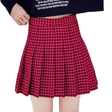 Новые женские летние мини-юбки с высокой талией плиссированные мини-юбки Harajuku милые Kawaii клетчатые мини-юбки женские# 5670D