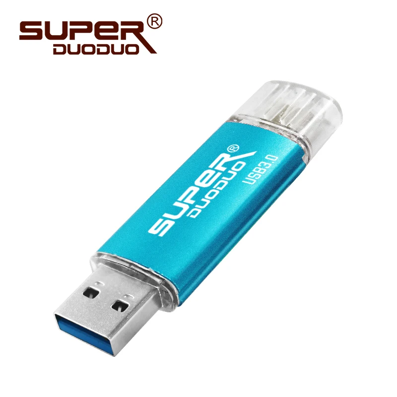 Розничная посылка OTG USB флеш-накопитель usb 3,0 флеш-накопитель 16 ГБ 32 ГБ 64 Гб 128 ГБ флеш-накопитель для телефона/планшета/ПК высокоскоростная карта памяти - Цвет: sky blue