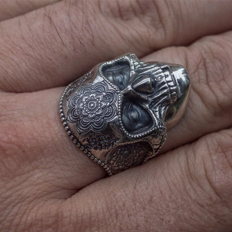 Уникальное серебряное кольцо из нержавеющей стали 316L с изображением черепа