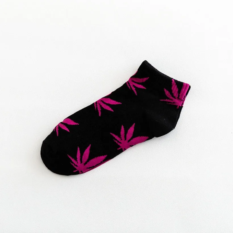 Хлопковые женские носки с принтом листьев для скейтборда, уличная мода, кленовые носки в стиле хип-хоп, женские короткие носки, цветные Дышащие носки - Цвет: 25