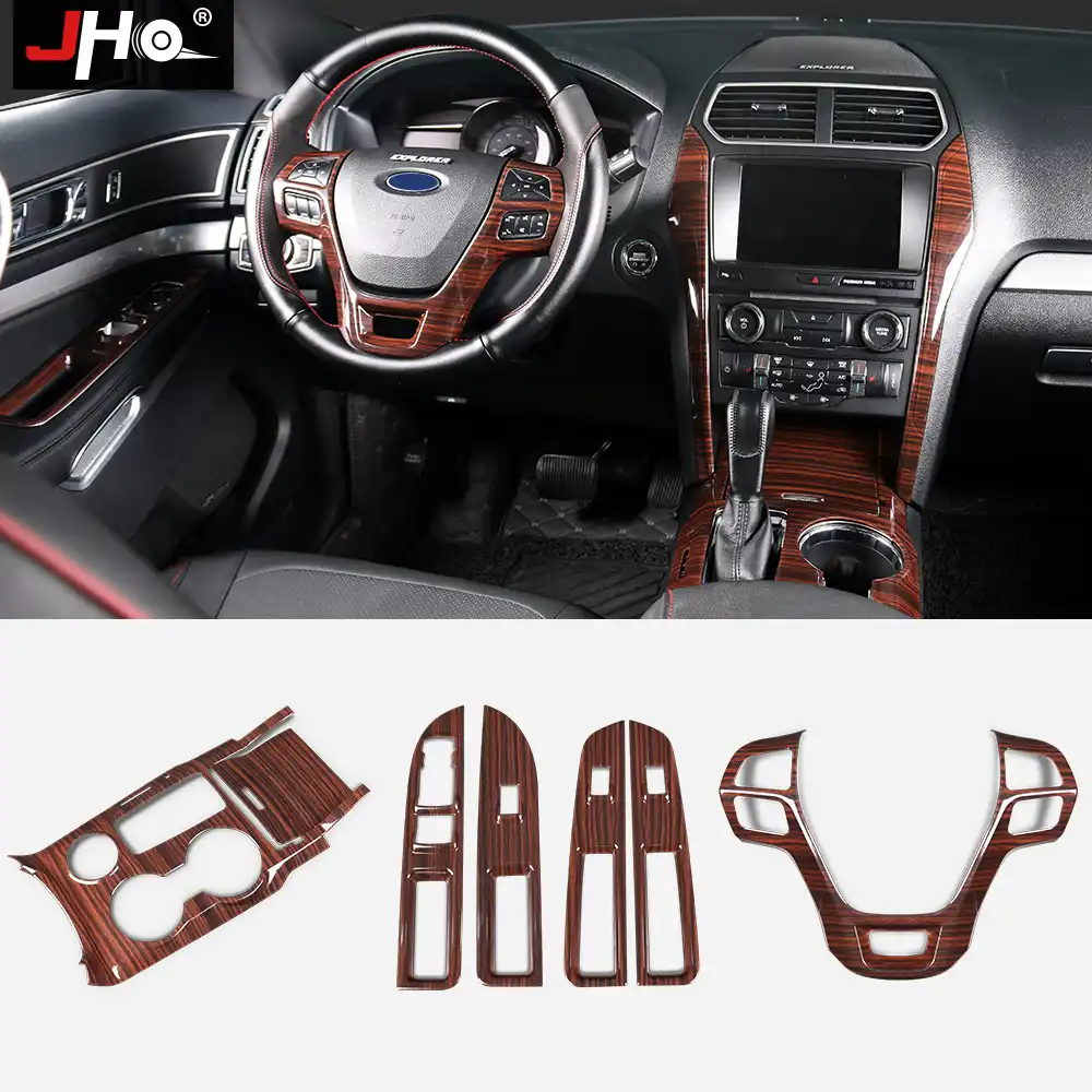 Jho Wooden Grain Car Cup Holder Steering Wheel Window Control Panel Overlay Cover Trim For Ford Explorer 16 19 18 17 Interior Mouldings Aliexpress