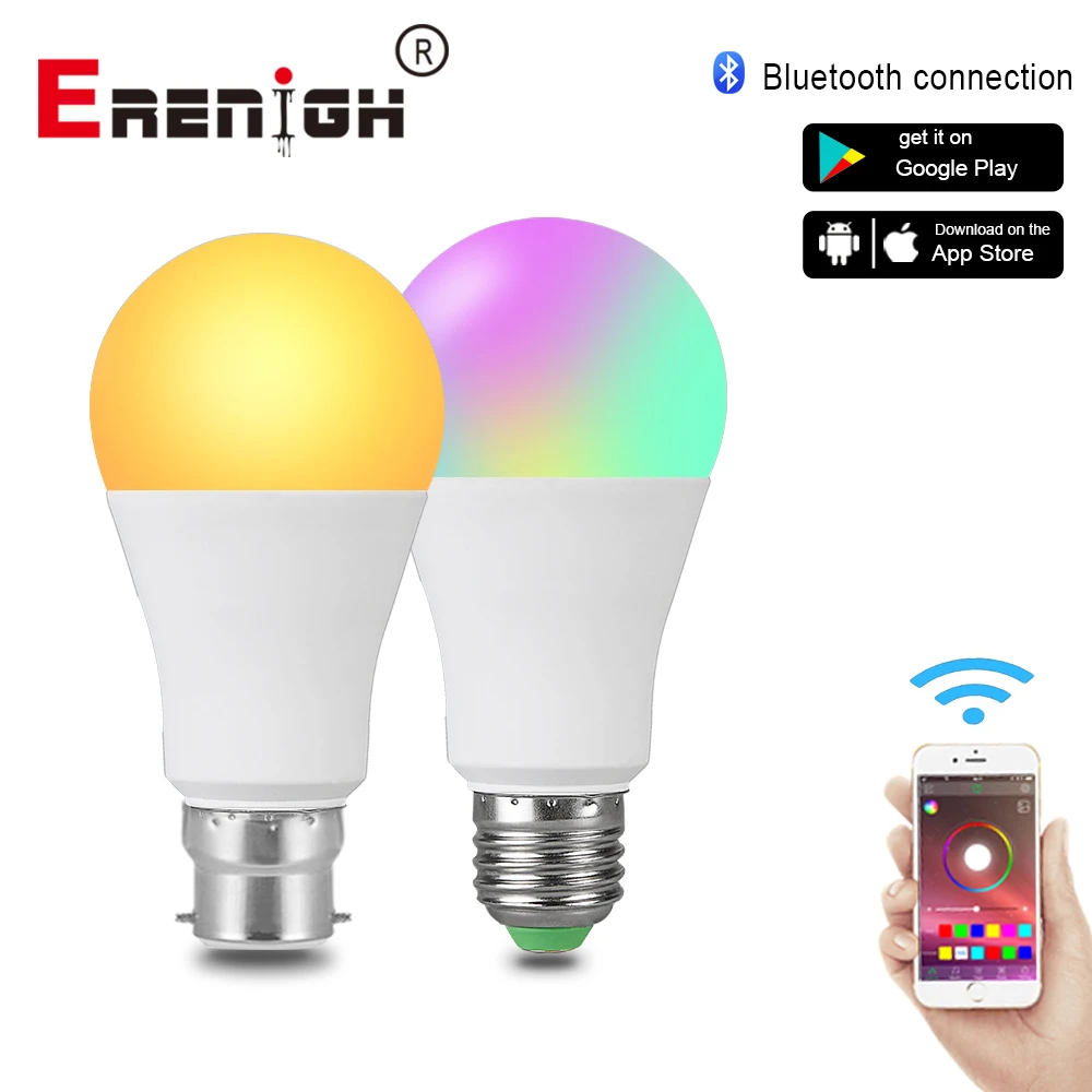 

Dimmable E27 B22 Magic Smart Led Lamp Bulb 85-265V 15W Wireless Bluetooth Control RGBW RGBWW Music Playing Microphone Function