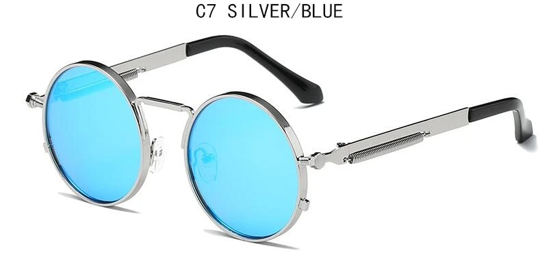 Silver Blue Винтажные мужские Солнцезащитные очки женские Ретро панк стиль круглая металлическая оправа цветные линзы солнцезащитные очки модные очки Gafas sol mujer - Цвет линз: Silver Blue