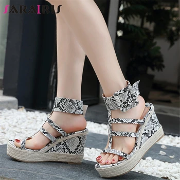 

SARAIRIS 2019 Brand New Big Size 34-40 Snake Veins Ladies Wedges High Heels Platform Shoes Woman Casual Party Summer Sandals