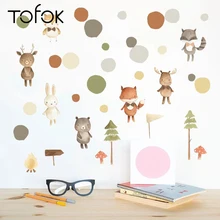 Tofok животные из мультфильмов лиса медведь деревья Наклейка на стену в скандинавском стиле детская комната спальня наклейки Экологически чистые холодильник шкаф Декор поставка