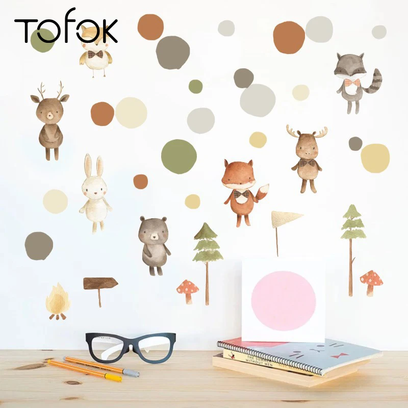 Tofok животные из мультфильмов лиса медведь дерево настенный стикер скандинавский