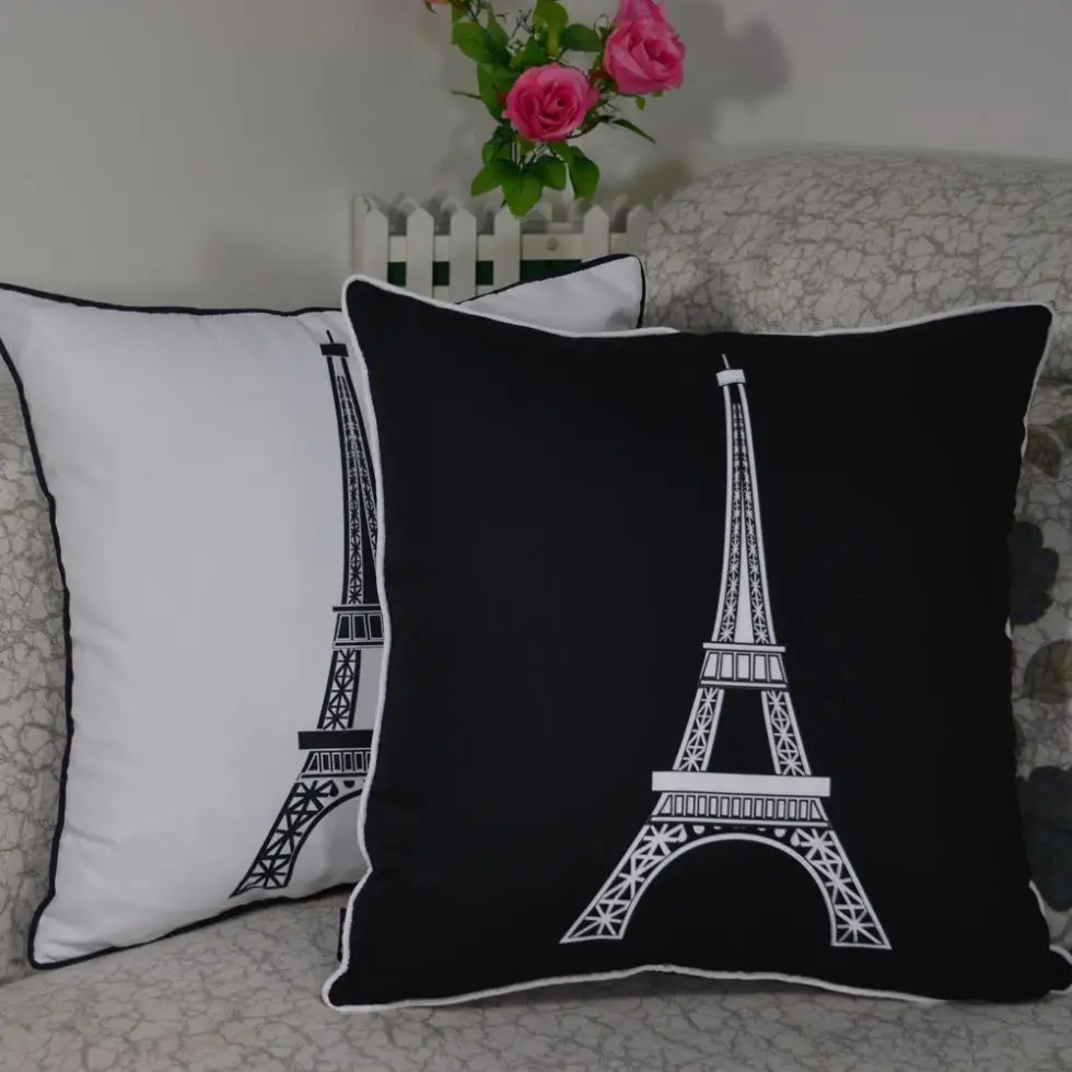

45*45 cm Decorative Vintage Paris Eiffel Tower Printed High Quality Throw Cushion Cover Pillow Case for Home Decor Sofa