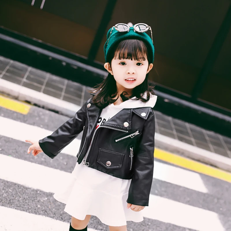 

Spring Autumn Kids PU Leather Jackets For Girls Leather Zipper Jacket Children Outerwear Baby Boys Leather Coat Girls Clothing