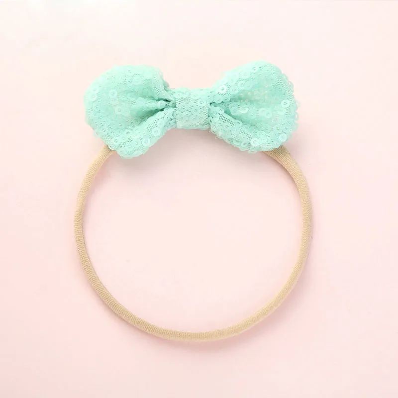 #18Fashion Shiny Baby Girl Nylon Elastic Headband Mini Ring Lace Bowknot Headdress Solid Color Newborn Baby Princess Headwear