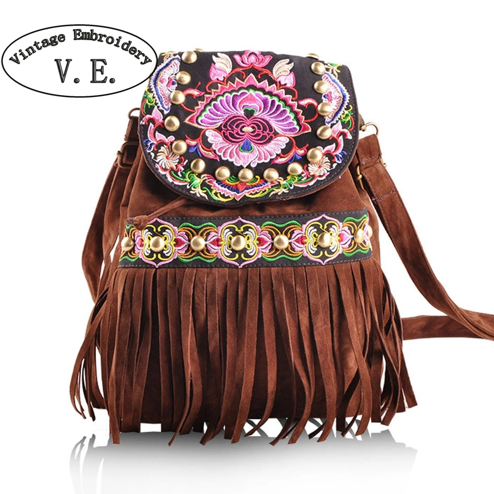 Boho Women Backpack National Vintage Handmade Embroidered Shoulder Bag