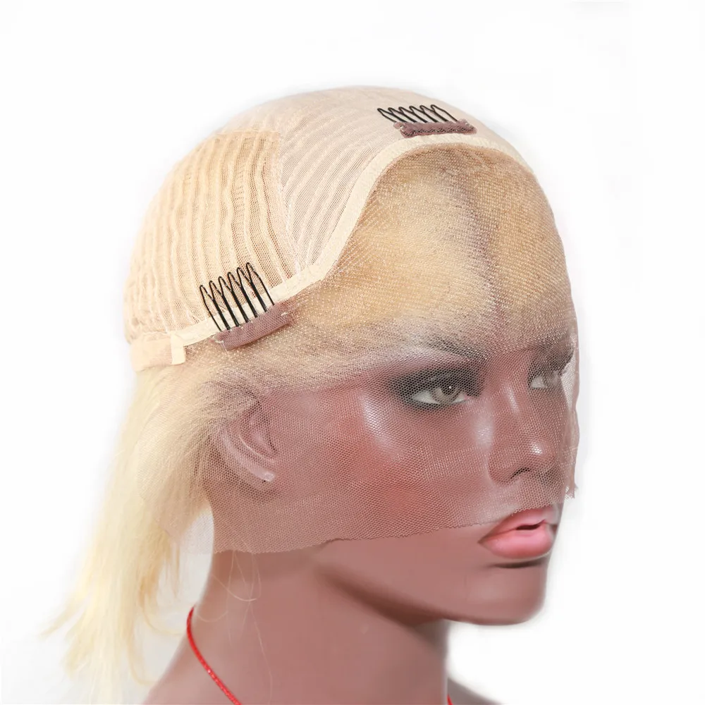 613 блонд, прямой короткий Боб, кружевные парики, перуанские человеческие волосы Remy 1"* 4", кружевные парики для женщин, парики 150% плотности BD волос