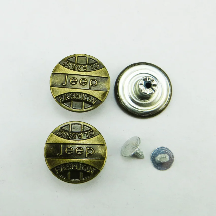 30PCS 20MM JEEP BRONZE TONE metal jean button sewing clothes