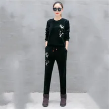 Дышащий утолщение сплошной длинный рукав Термоодежда спортивный костюм Женская одежда вышивка пальто тренировочные и спортивные наборы