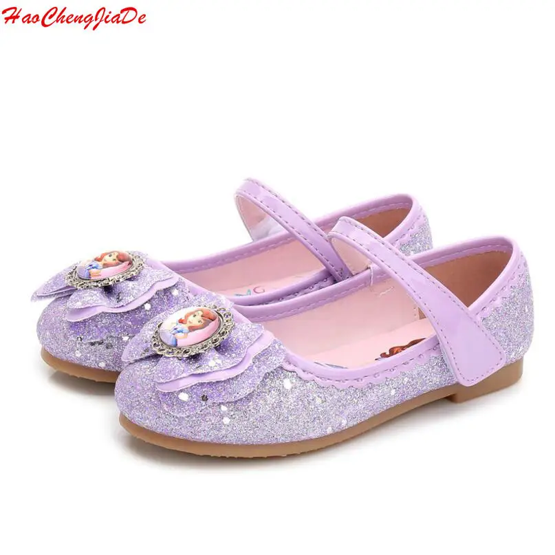 Новые модные детские сандалии прекрасная мультяшная Принцесса София Сандалии детская кожаная обувь на плоской подошве для девочек обувь с кристаллами