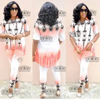 

( Size :L-4XL) African Clothing For Lady Fashion Top And Pants Suit Chiffon Dress (XFTZ02#)