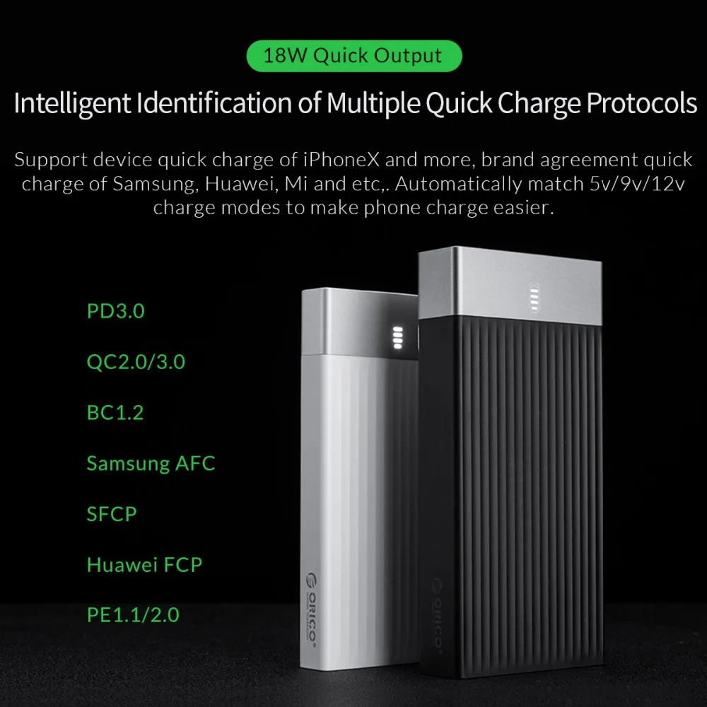 ORICO внешний аккумулятор 10000 мАч QC 2 0 3 PD 18 Вт быстрая зарядка для Мобильный телефон