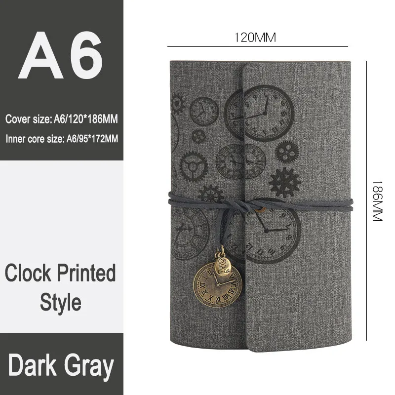 DELVTCH Vintage Clock A6 Spiral Notebook Travel Planner Memo Diary Journal Notepad Organizer Schedule Schoiol Student Stationery - Color: Clock Dark Gray