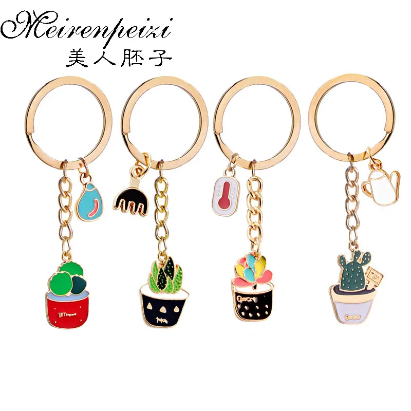Lovely Potted Plant Cactus Succulent Shape Key Ring Keychains Keyring For Women/&