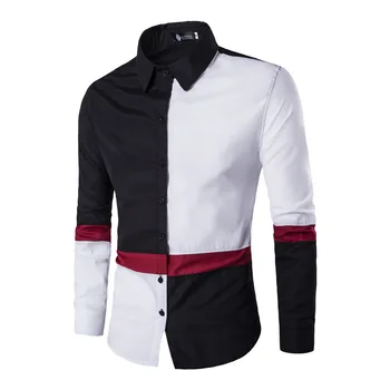 

2018 Summer New Arrival British style Casual Long sleeve Solid Male Business cross Color block decoration Slim Fit Shirt