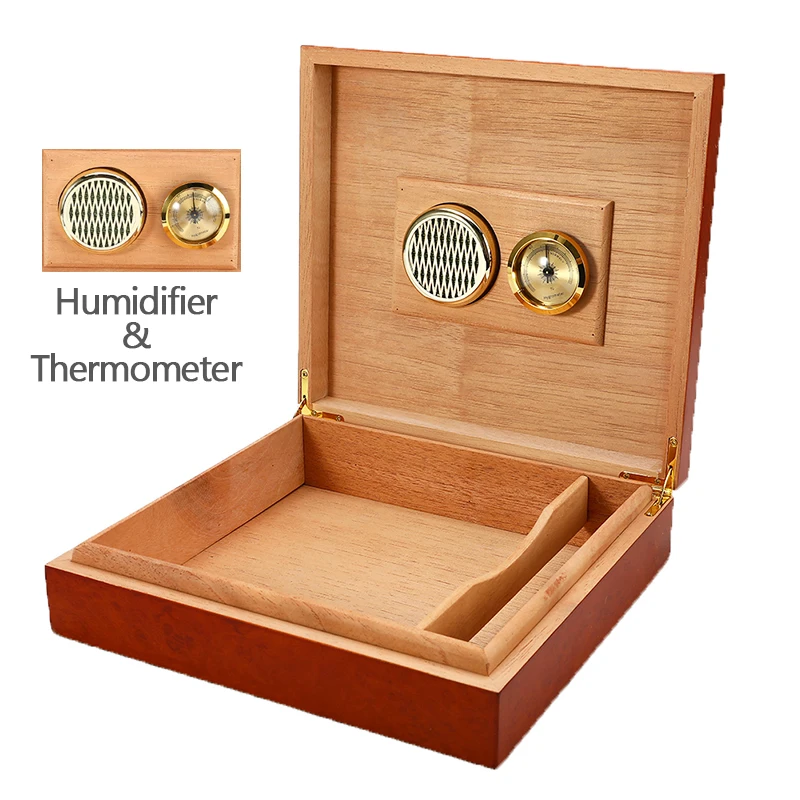 Деревянный коричневый кедр выстроились сигары Humidor увлажнитель для сигар с гигрометром чехол коробка измеритель влажности увлажняющее устройство