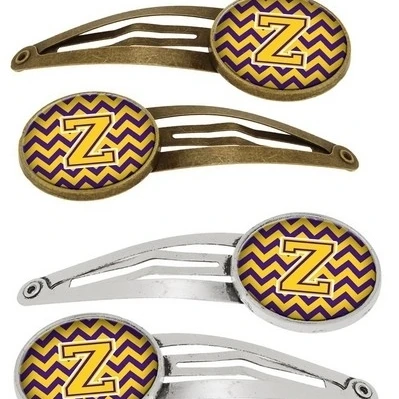 Carolines Treasures CJ1041-ZHCS4 Letter Z Chevron Purple & Gold Barrettes Hair Clips 0.75 x 0.25 x 2.25 in. - Set of 4