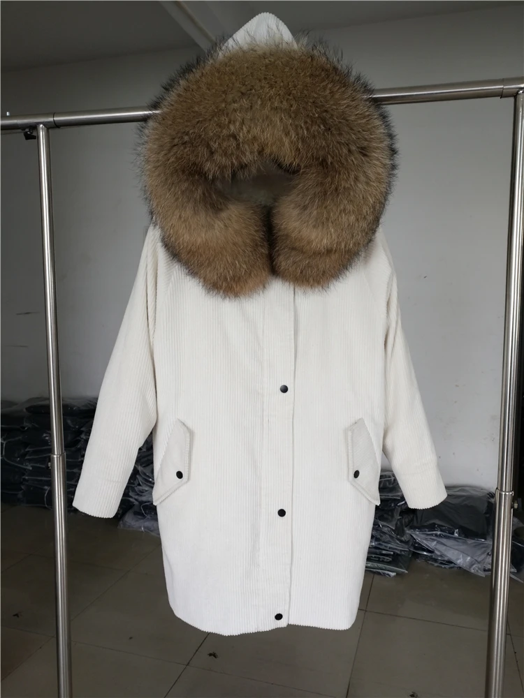 MaoMaoKong2019, новая зимняя куртка, пальто, женская парка, вельветовое пальто с мехом, большой воротник из натурального меха енота, настоящая теплая подкладка из меха ягненка