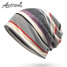 [AETRENDS] Модные брендовые полосатые шляпы для мужчин и женщин хип-хоп шапочки Skullies унисекс громоздкие кепки Z-5088
