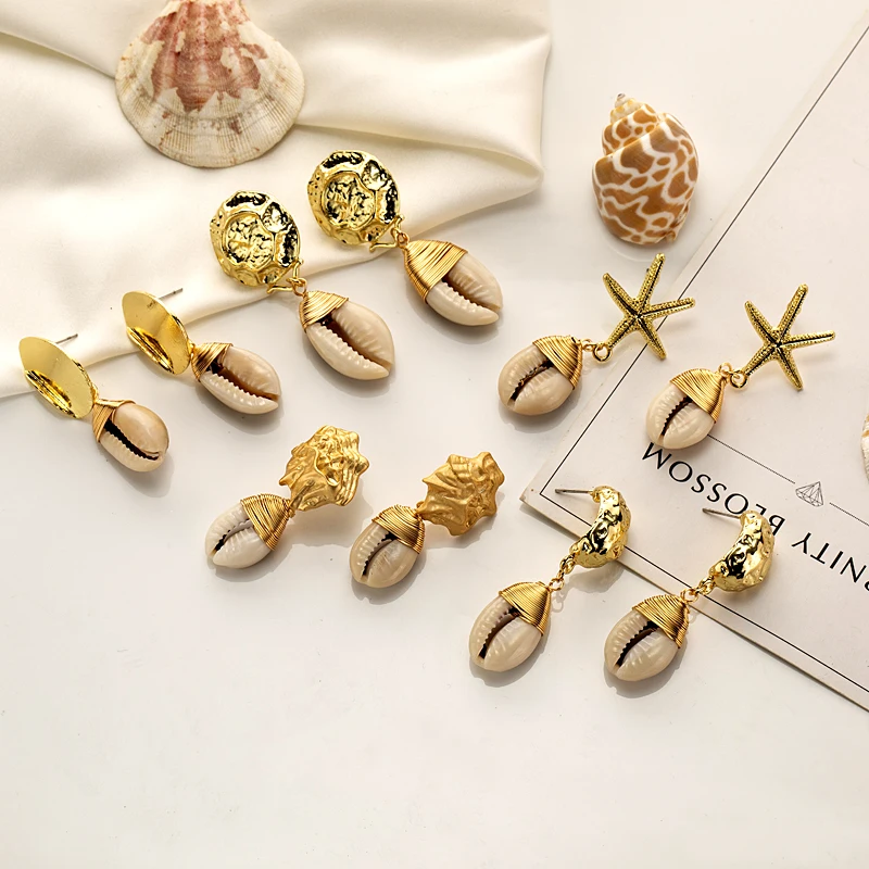 

2019 Boho Sea Shell Earrings For Women Fashion Drop Statement Earrings Geometric Irregular Mixed 25 Styles Dangle Wedding Brinco
