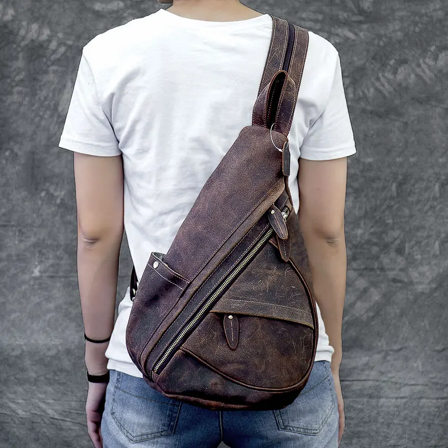 

Men Messenger Bag Genuine Leather Cowhide Vintage Crossbody Shoulder Bag Brand Women Real Leather Sling Chest Bag Fashion Casual