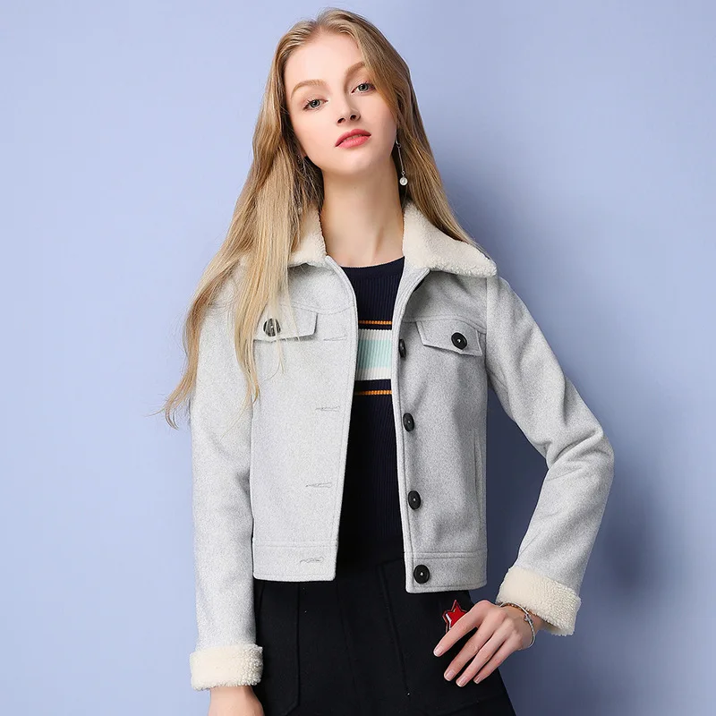2016 Winter New Brand Women Casual Lapel Single-breasted Wool Coat Solid Short Paragraph Straight type Motorcycle Jacket Casaco