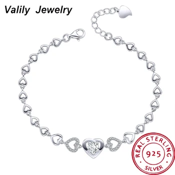

Valily 925 Sterling Silver Heart Bracelets Simple Love Zircon Bracelets For Women Hollow Heart Design Chain Bracelet Jewelry